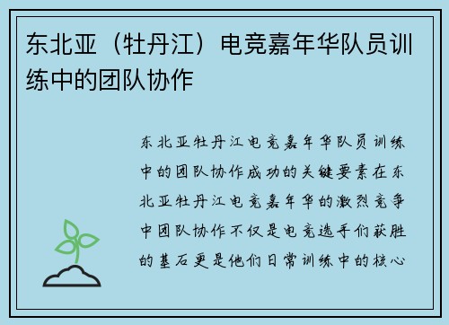 东北亚（牡丹江）电竞嘉年华队员训练中的团队协作