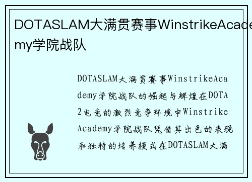 DOTASLAM大满贯赛事WinstrikeAcademy学院战队